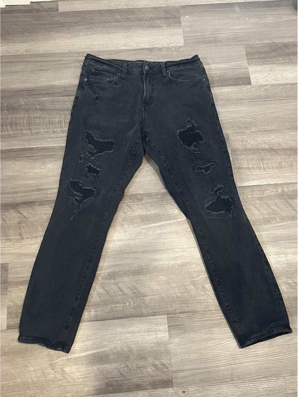 Aeropostale Women’s Athletic Skinny‎ Black Distressed Jeans Mid Rise Denim